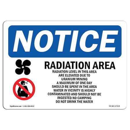 OSHA Notice Sign, Radiation Area Radiation Levels With Symbol, 18in X 12in Aluminum